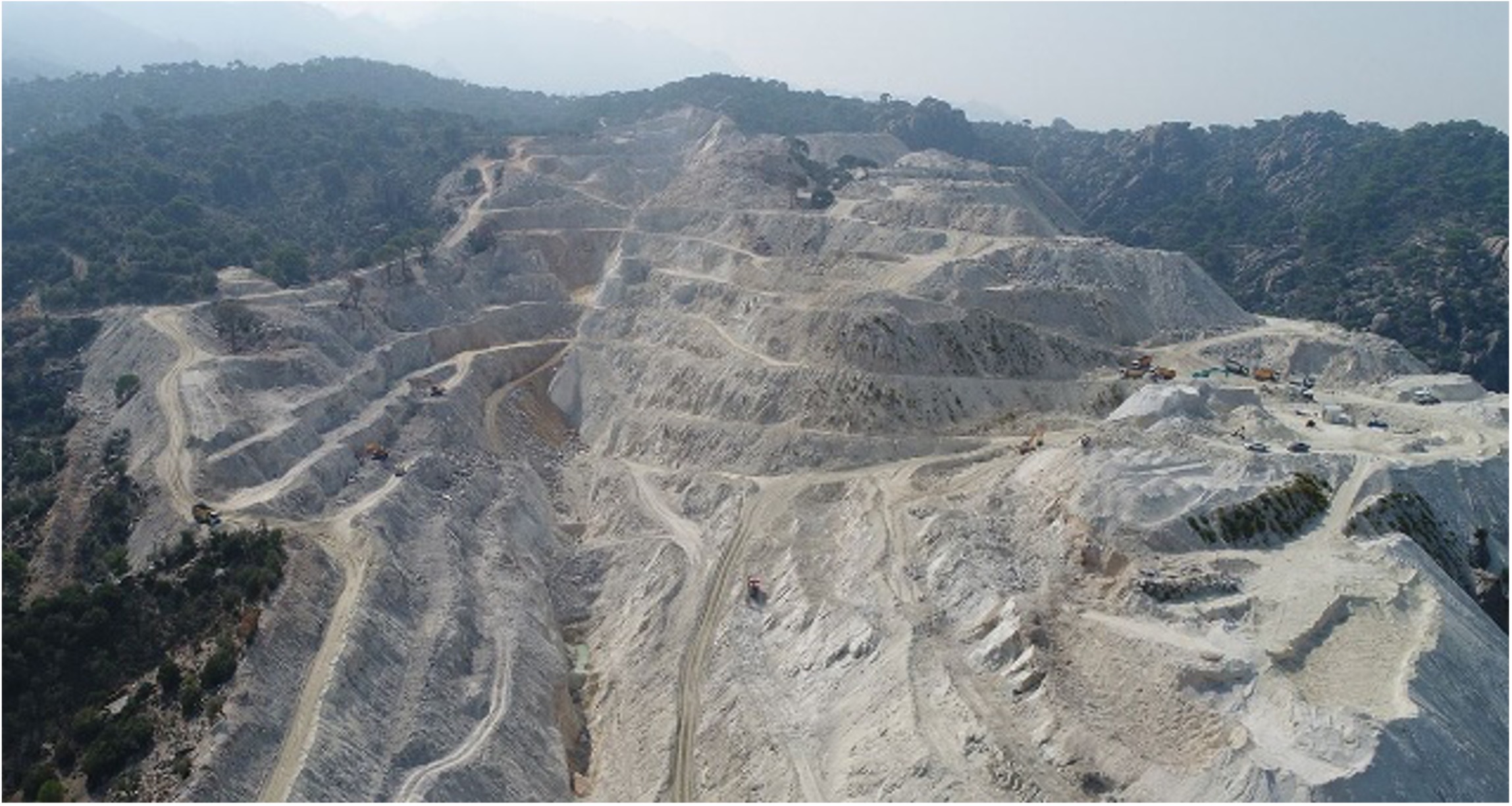 Aerial view of DELFI's mineral quarry in the mountains of Turkey